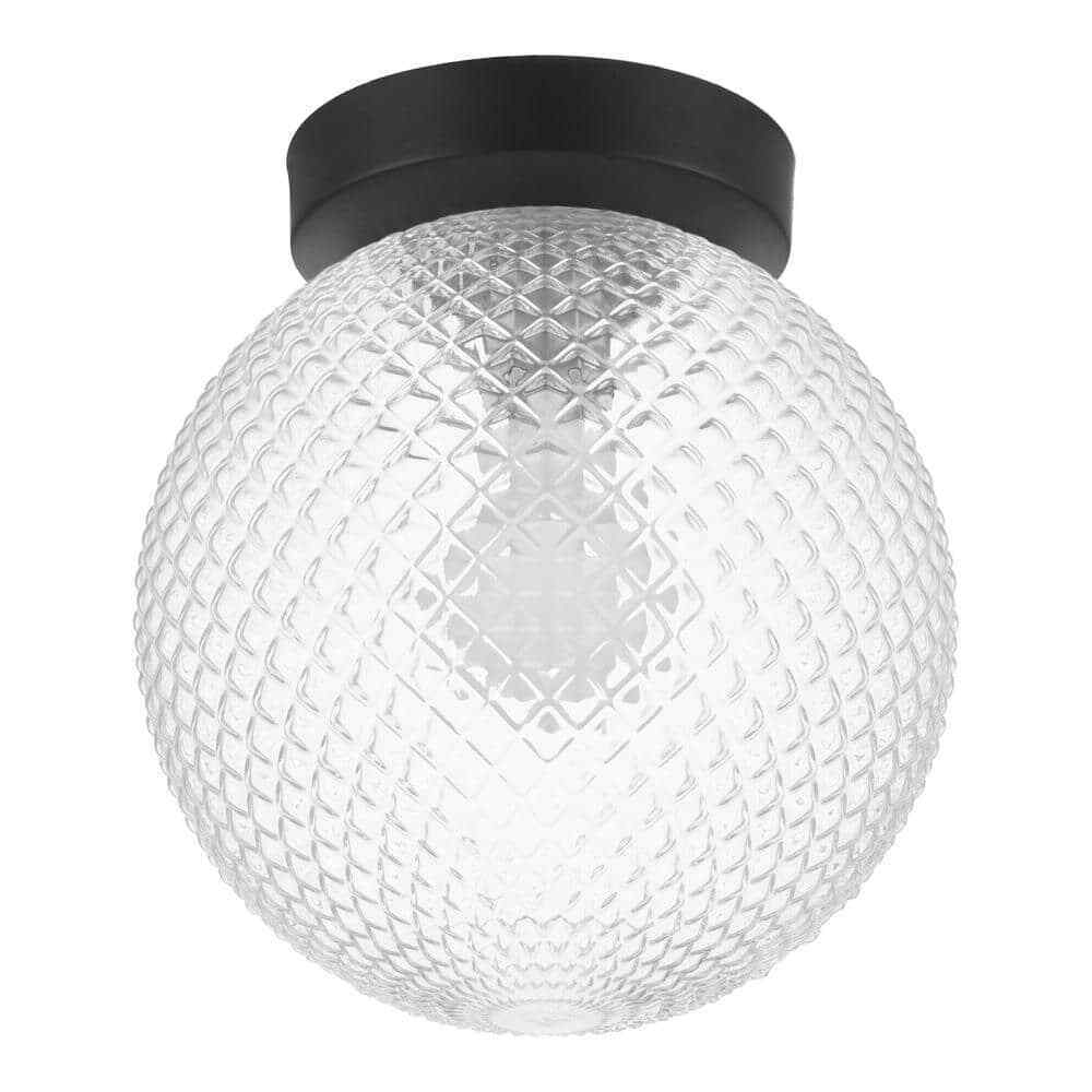 Hampton Bay Walsh 8 in. 1-Light Black Flush Mount with Prismatic Glass Shade