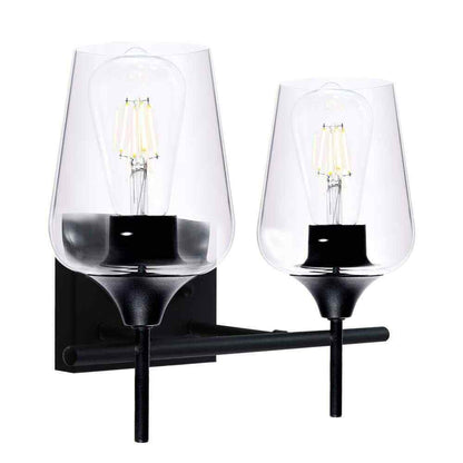 Merra 2-Light Matt Black Vanity Light Bathroom with Clear Glass Shades