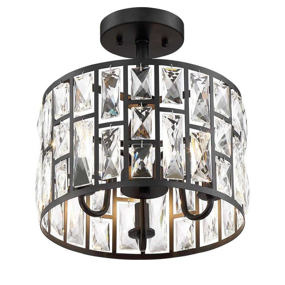 Home Decorators Kristella 12.5 in. 3-Light Matte Black Semi Flush Mount Light