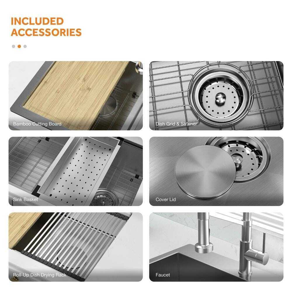 Glacier Bay AiO Zero Radius Undermount 16G SS 30 in. Single Bowl Kitchen Sink