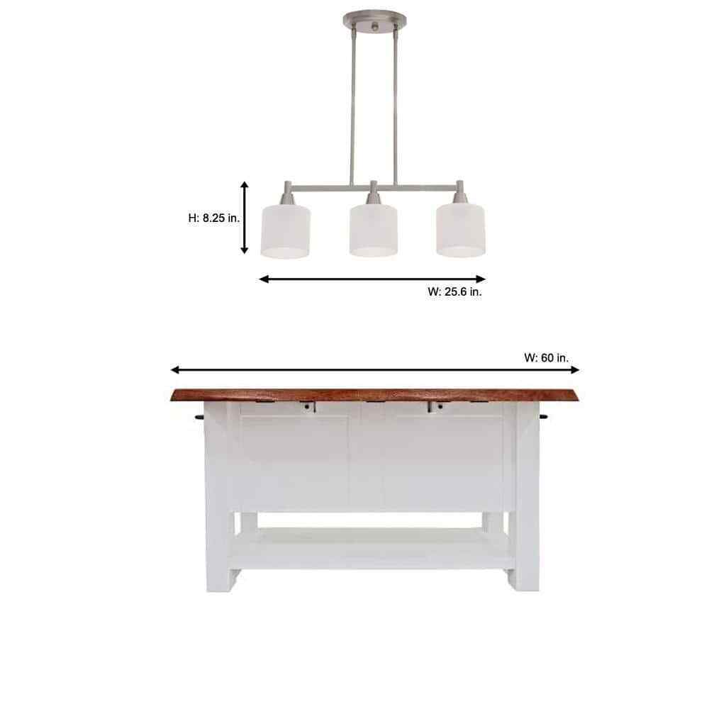 Hampton Bay Oron 3-Light Brushed Steel Island Light with White Glass Shades