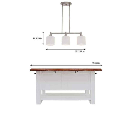 Hampton Bay Oron 3-Light Brushed Steel Island Light with White Glass Shades