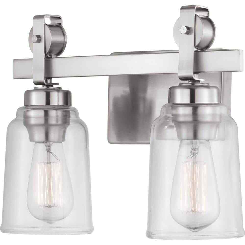 Home Decorators Knollwood 2-Light Brushed Nickel Vanity Light w/ Glass Shades