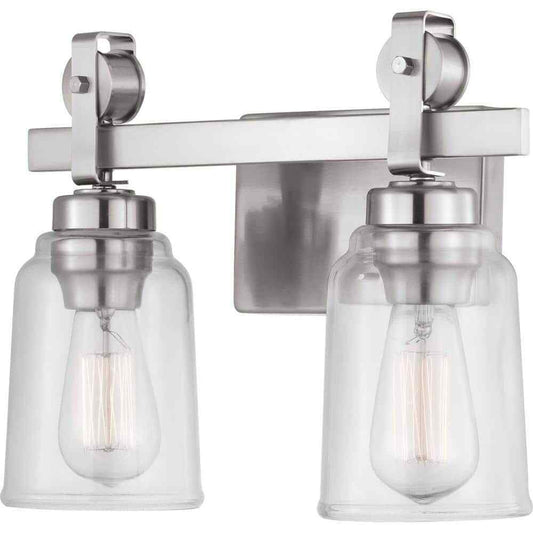 Home Decorators Knollwood 2-Light Brushed Nickel Vanity Light w/ Glass Shades