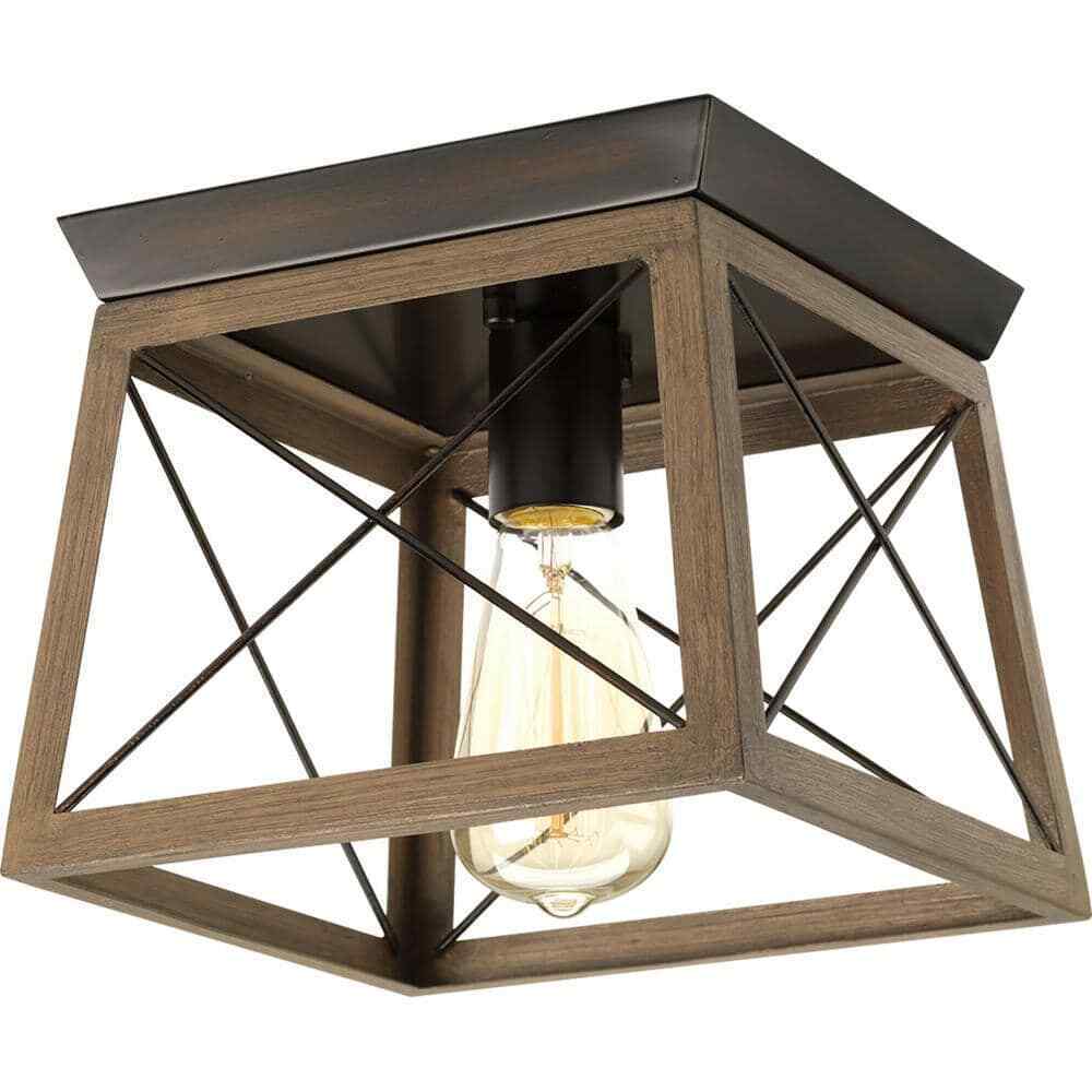 Progress Lighting Briarwood Antique Bronze Flush Mount Light w/Painted Oak Frame