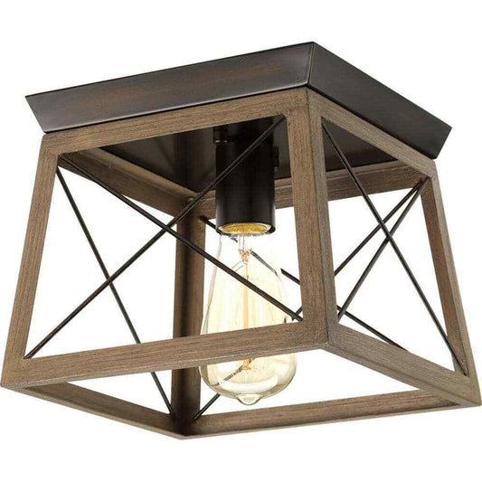 Progress Lighting Briarwood Antique Bronze Flush Mount Light w/Painted Oak Frame