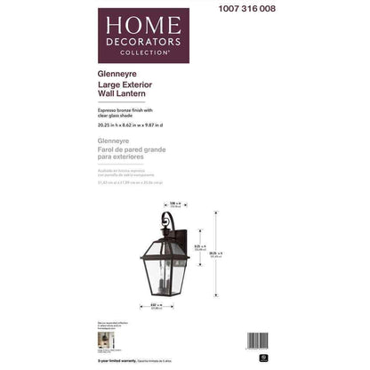 Home Decorators Glenneyre 2-Light Espresso Bronze Hardwired Outdoor Wall Sconce