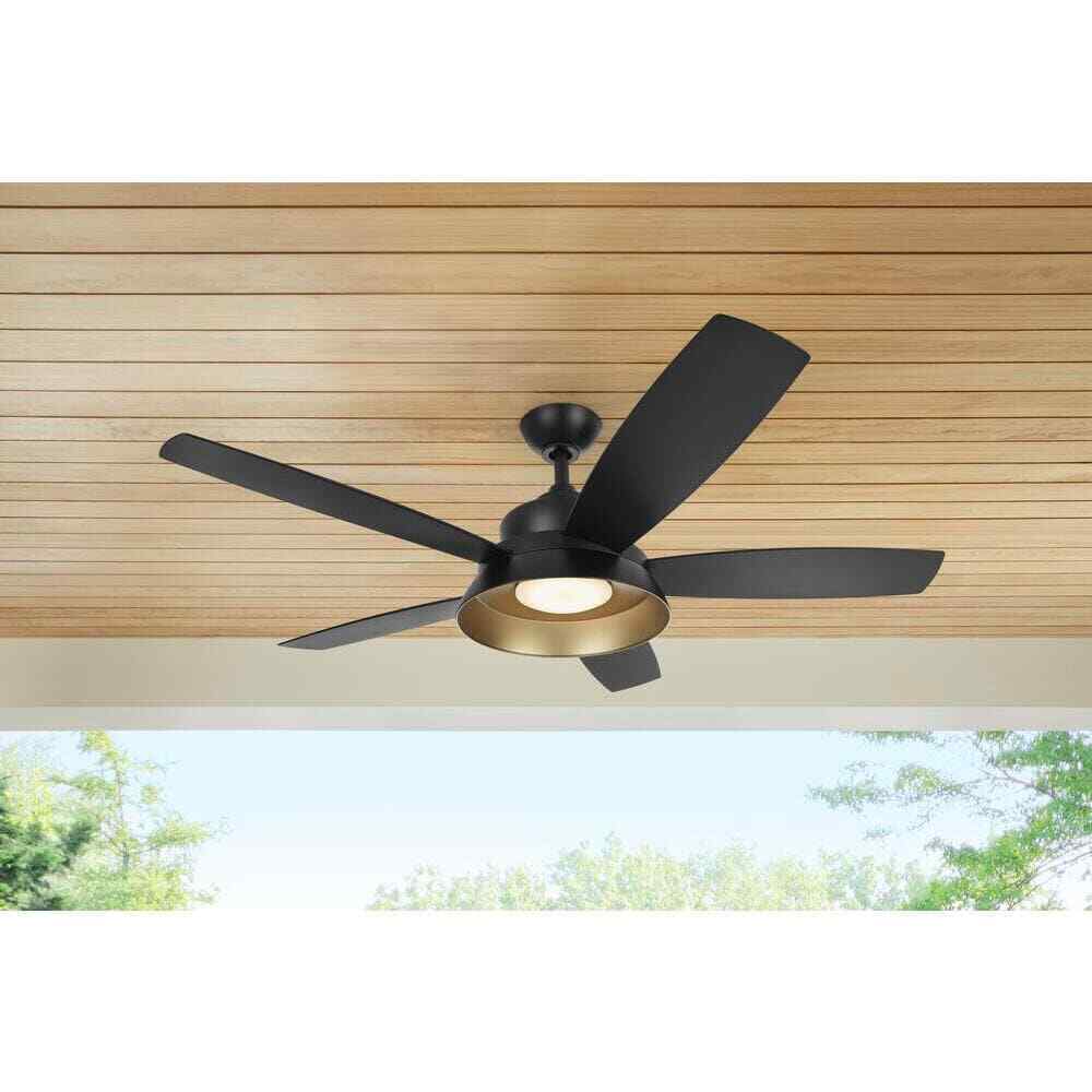 Home Decorators Kempston 52 in. Integrated LED Outdoor Matte Black Ceiling Fan