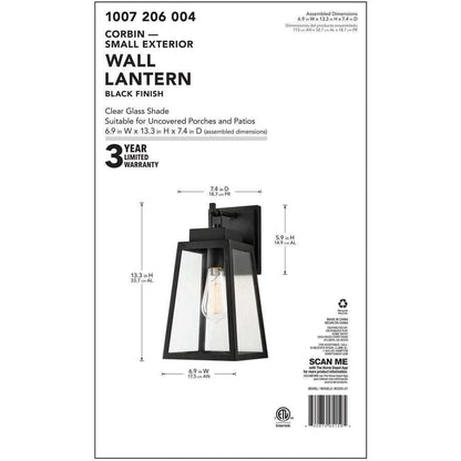 Hampton Bay Corbin Medium 13 in. Modern Black Outdoor Wall Lantern Sconce