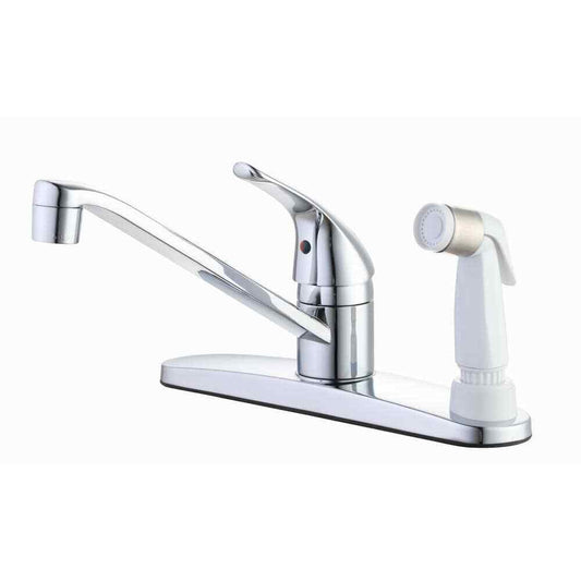 Glacier Bay Single-Handle Standard Kitchen Faucet in Chrome w/White Deck Sprayer