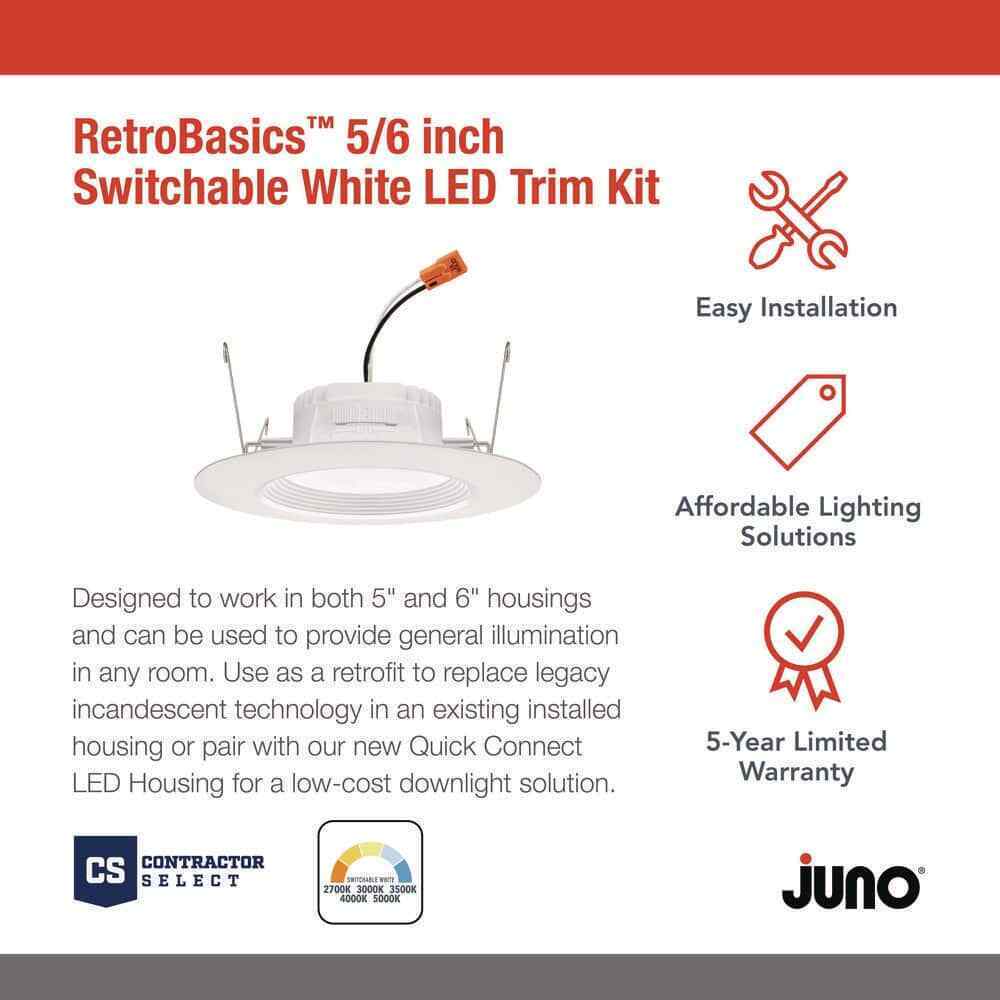 Juno RetroBasics 5/6 in. CCT LED Retrofit White Recessed Light Trim 6-Pack