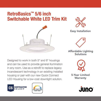 Juno RetroBasics 5/6 in. CCT LED Retrofit White Recessed Light Trim 6-Pack