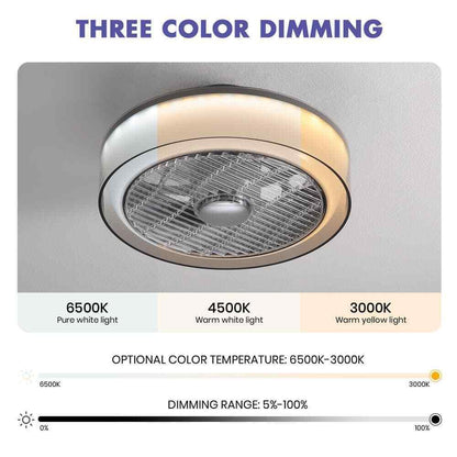 ANTOINE Modern Dimmable LED Indoor Gray Smart Enclosed Ceiling Fan w/ Remote