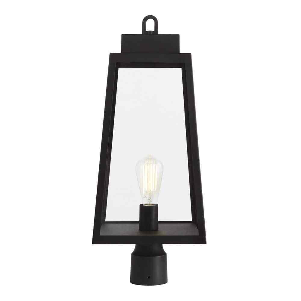 Hampton Bay Corbin Modern 1-Light Black Outdoor Tapered Post Lantern Light
