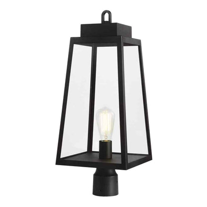 Hampton Bay Corbin Modern 1-Light Black Outdoor Tapered Post Lantern Light
