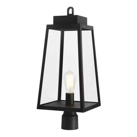 Hampton Bay Corbin Modern 1-Light Black Outdoor Tapered Post Lantern Light