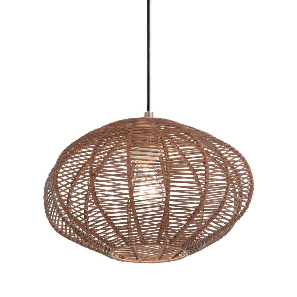 River of Goods Emilia Light Bronze Hanging Pendant with Brown Woven Rattan Shade