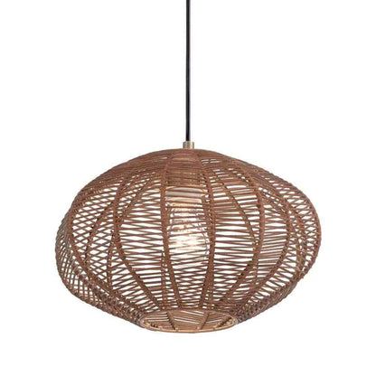 River of Goods Emilia Light Bronze Hanging Pendant with Brown Woven Rattan Shade