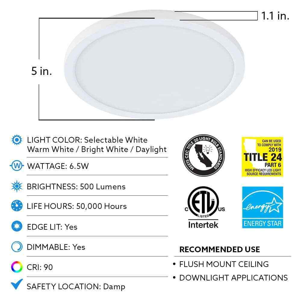 Feit Electric 5 in. 8-Watt Dimmable White Integrated LED Ceiling Flush Mount