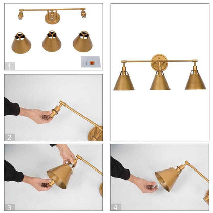 LNC Vintage Gold Bathroom Vanity Light Mid-Century 3-Light Bell Wall Sconce