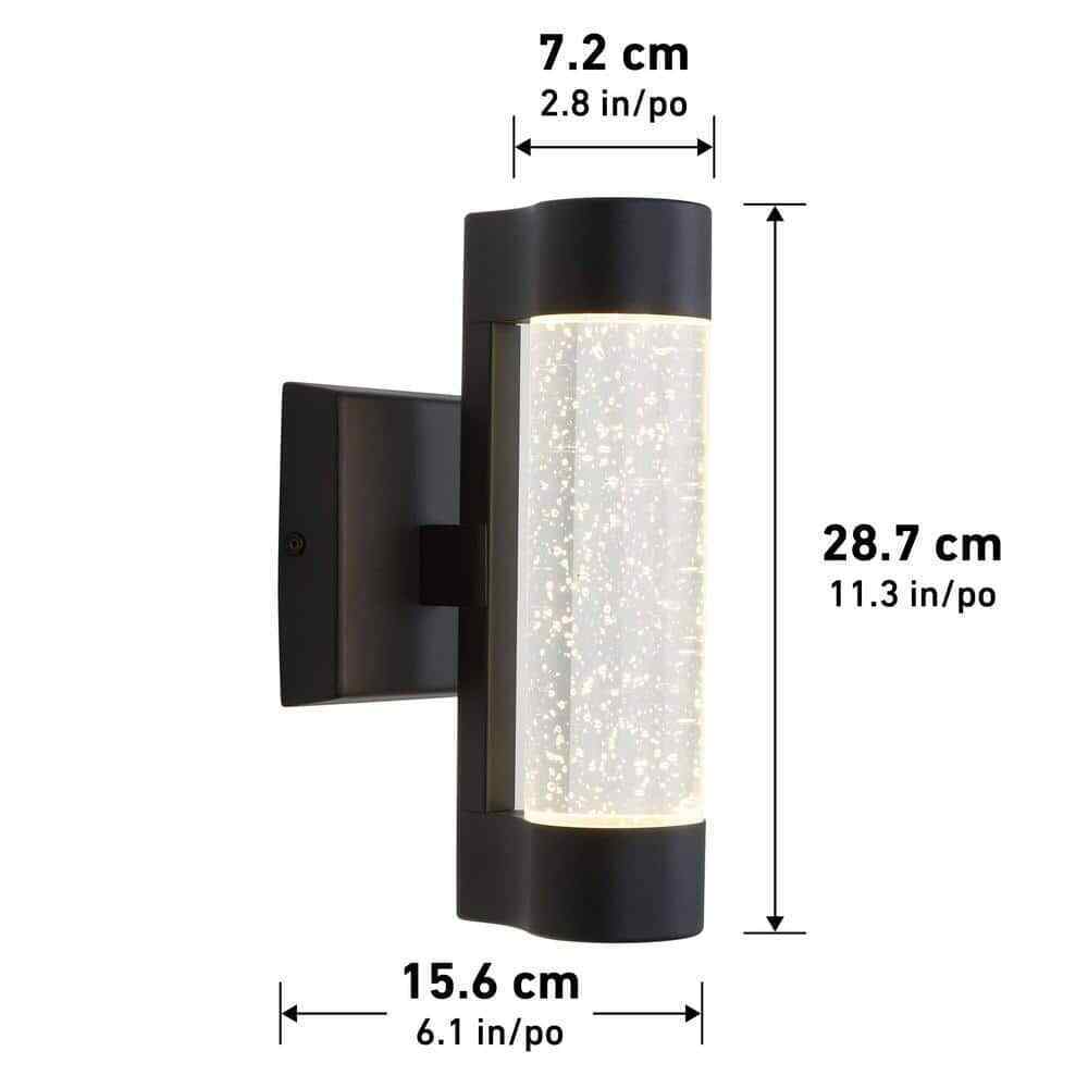 Home Decorators Ansel Black Bubble Glass LED Outdoor Light Cylinder Sconce