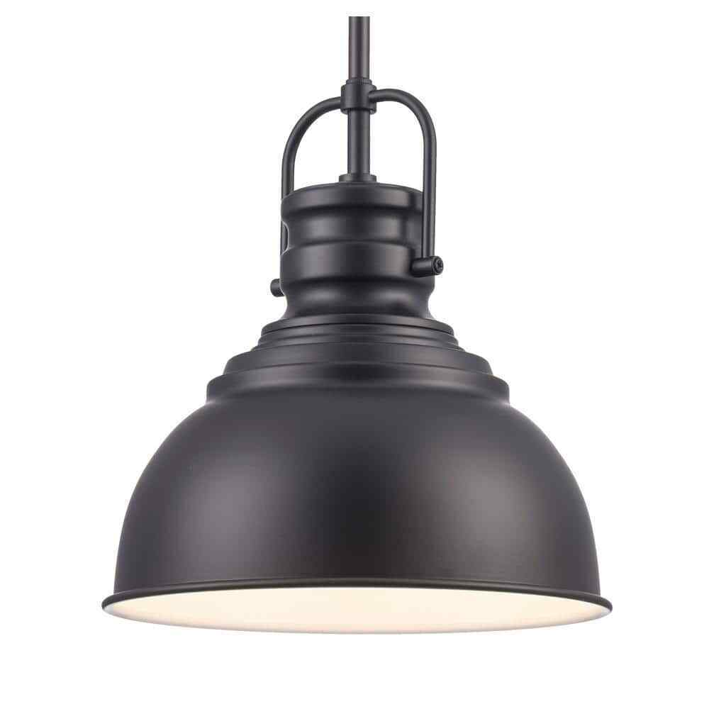 Home Decorators Shelston 10 in. 1-Light Black Pendant w/ Metal Shade