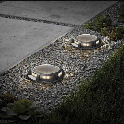 Hampton Bay Solar 15 Lumens Matte Black Integrated LED Disk Path Light 4-Pack