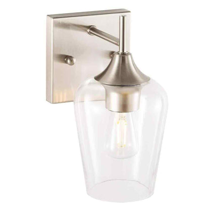 Merra 1-Light Brushed Nickel Wall Sconce Vanity Light with Glass Shade
