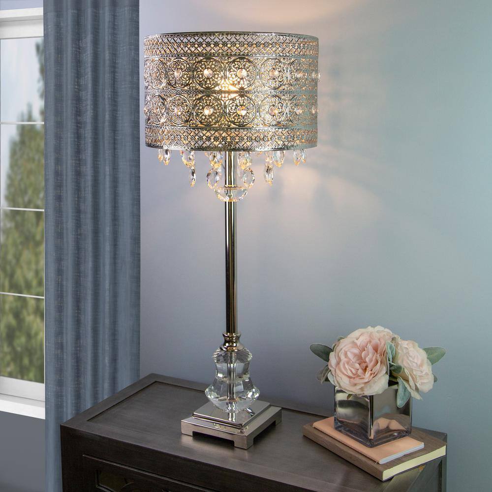 River of Goods Brielle 28.75 in. Table Lamp w/ Polished Nickel and Crystal Shade