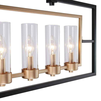 Uolfin Modern Black and Brass Large Linear 37.4" 6-Light Island Chandelier Light