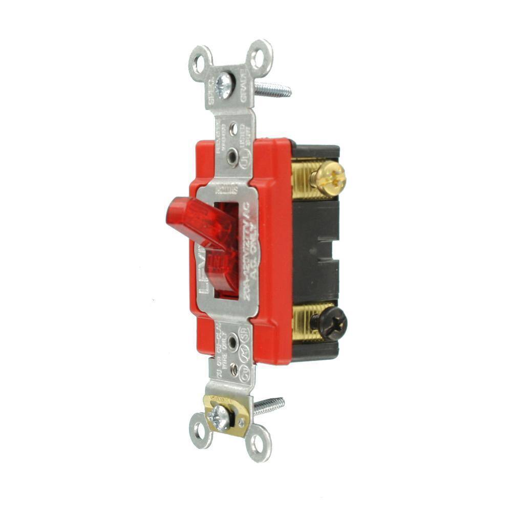 Leviton 20 Amp Industrial Heavy Duty Single-Pole Pilot Light Toggle Switch Red