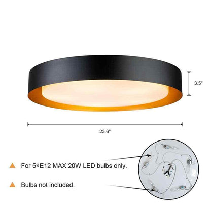 EDISLIVE Victor 23.6 in. 5-Light Minimalist Black Flush Mount 81010000039408