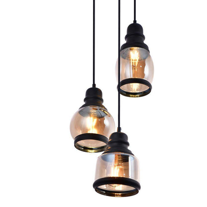 LAZZUR Vaige 13 in. 3-Light Matte Black Pendant with Amber Glass Shade