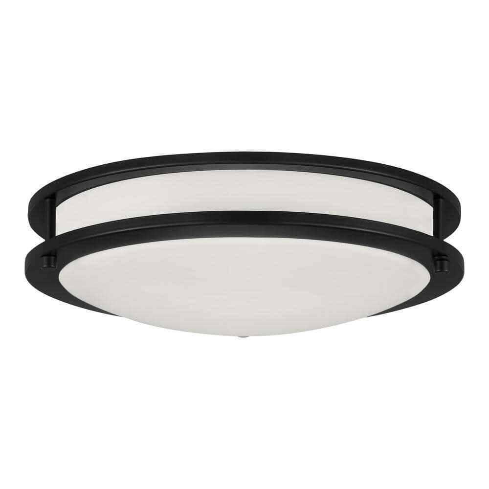 Flaxmere 14 in. Bronze Dimmable Flush Mount Ceiling Light w/ Frosted White Glass