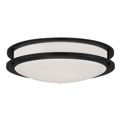 Flaxmere 14 in. Bronze Dimmable Flush Mount Ceiling Light w/ Frosted White Glass
