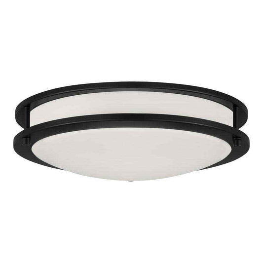 Flaxmere 14 in. Bronze Dimmable Flush Mount Ceiling Light w/ Frosted White Glass