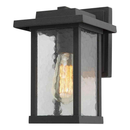 LNC Matte Black Outdoor Wall Lantern Sconce with Textured Glass Shade