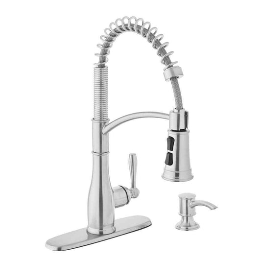 Glacier Bay Mandouri 1-Handle Spring Neck Pull Down Sprayer Kitchen Faucet SS