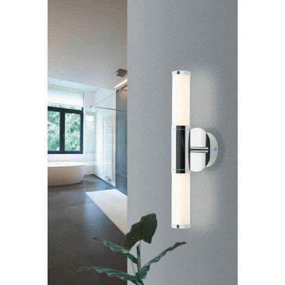 Eglo Palmera Chrome LED Bathroom Vanity Light with Etched Glass Shades