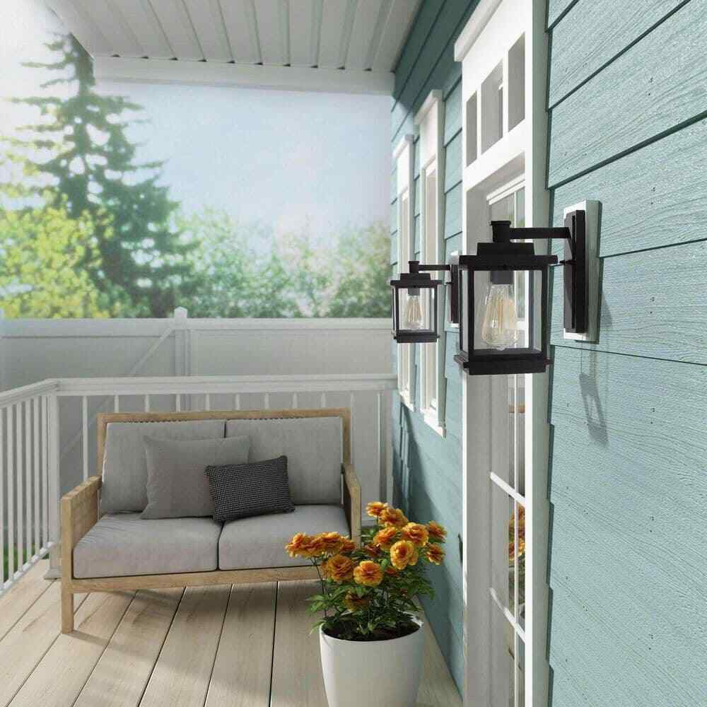 LNC Square 1-Light Black Outdoor Wall Lantern Sconce with Clear Glass Shade