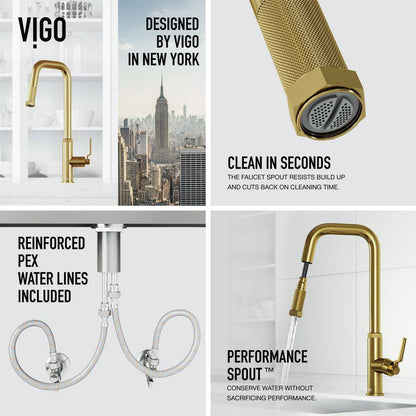 VIGO Hart Angular Single Handle Pull-Down Kitchen Faucet in Matte Brushed Gold