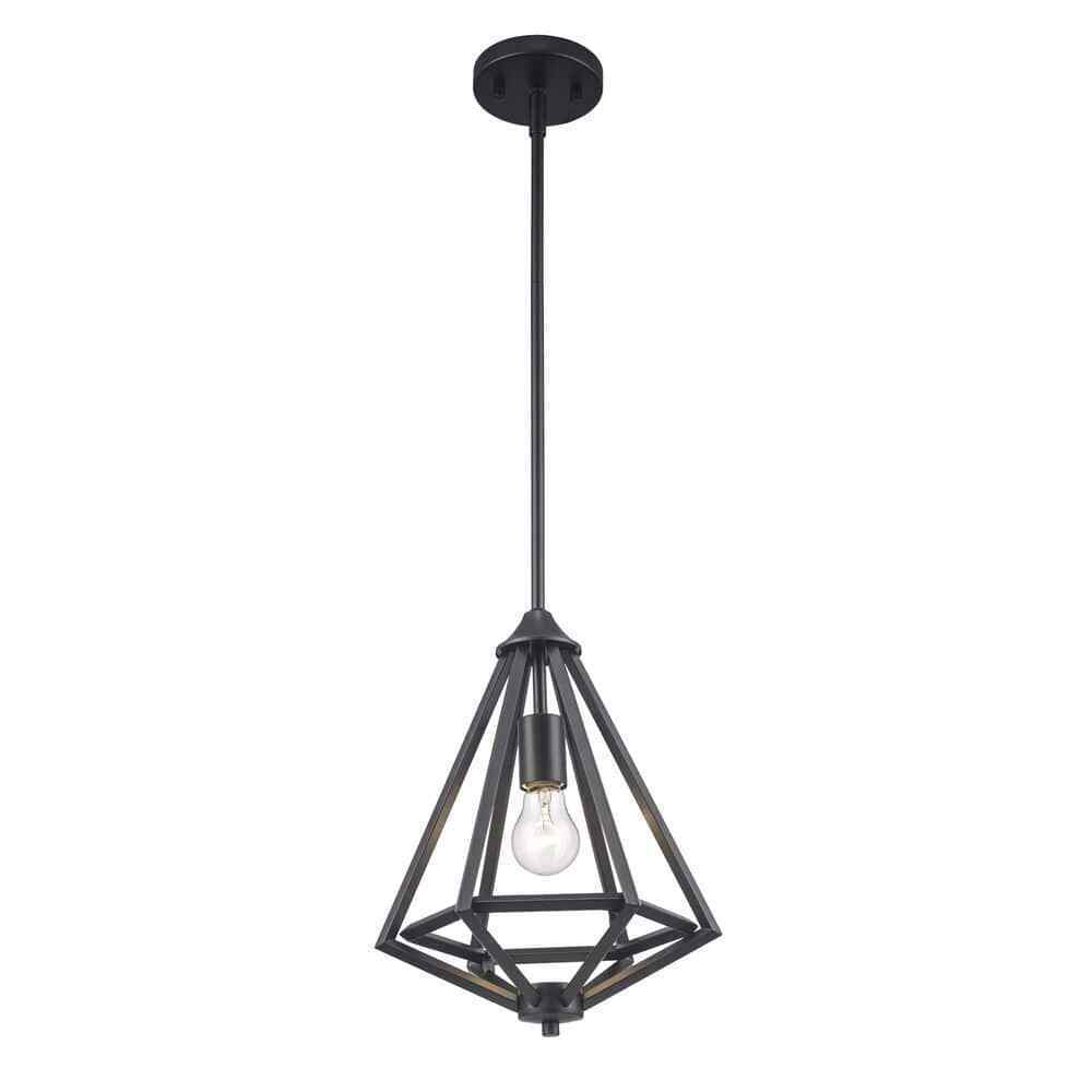 Home Decorators Hubley 1-Light Triangular Black Mini Pendant Light Fixture