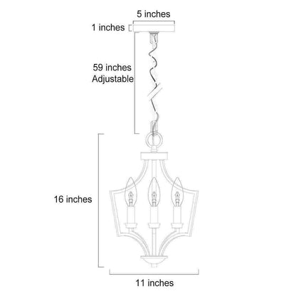 LALUZ Aritik 3-Light Adjustable Gold Geometric Cage Pendant Candle-Style