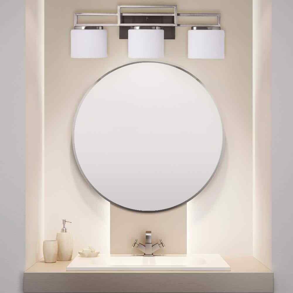 Home Decorators Tustna Brushed Nickel Bathroom Vanity Light w/ Opal Glass Shades