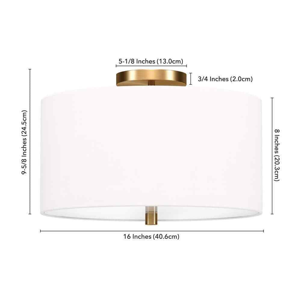 Meyer&Cross Ellis 16 in. Brass and White Semi Flush Mount with Fabric Shade