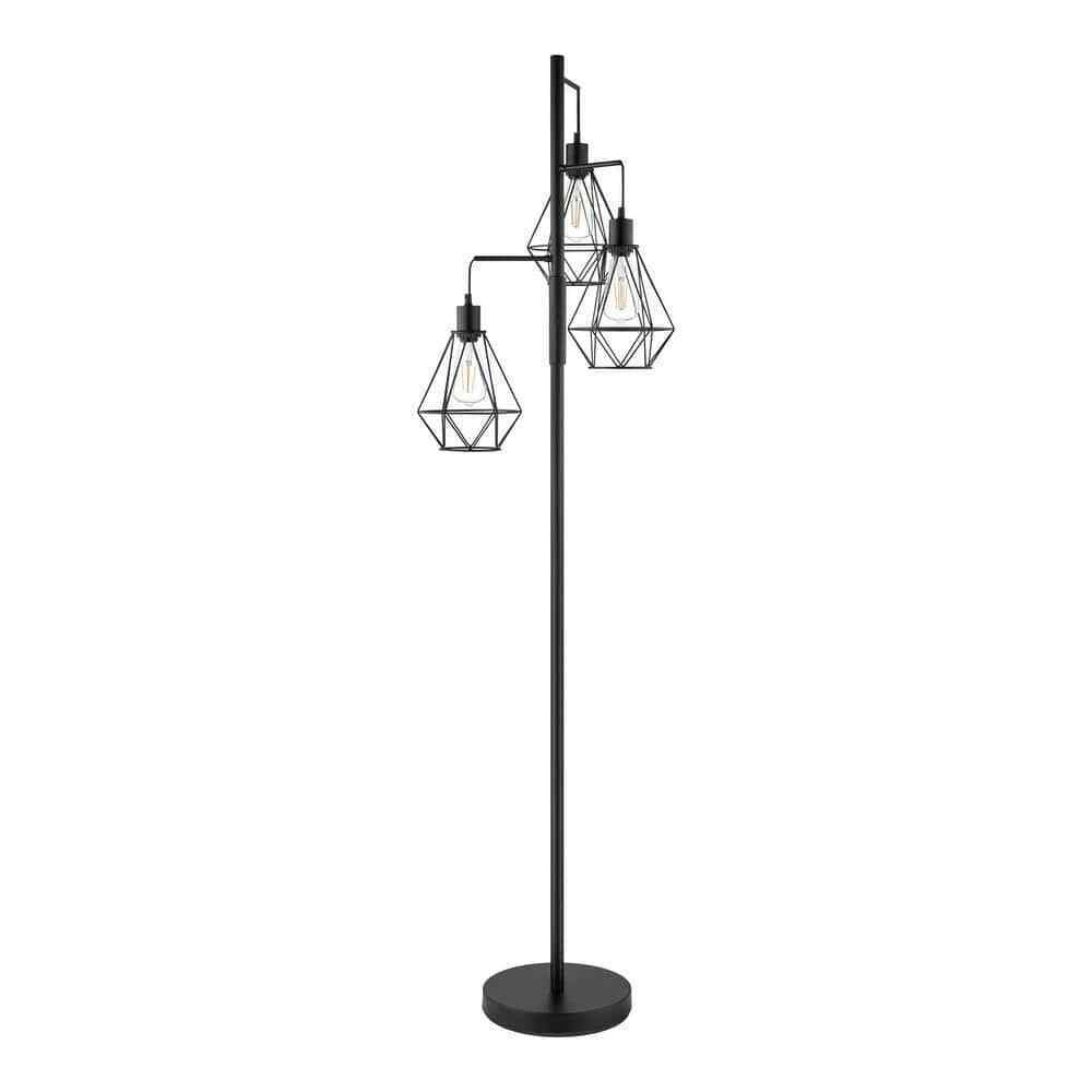 Hampton Bay Winfield 69 in. 3-Light Black Floor Lamp with Metal Shades