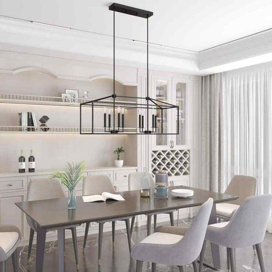 Hukoro Alfa 35 in. 8-Light Modern Linear Chandelier w/ Matte Black Finish