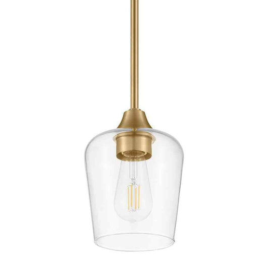 Hampton Bay Pavlen 5.5 in. Antique Brass Mini Pendant w/ Clear Glass Shade