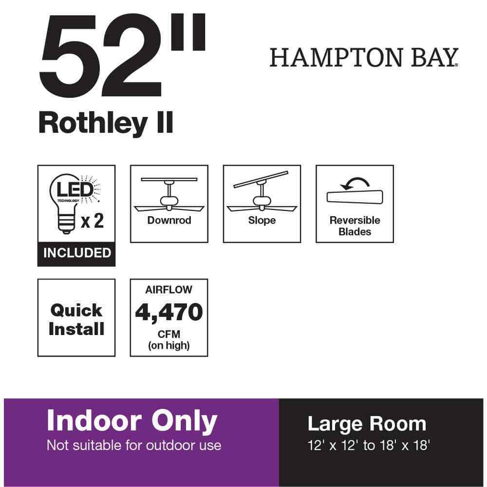Hampton Bay Rothley II 52 in. Indoor LED Brushed Nickel Ceiling Fan w/ Light Kit