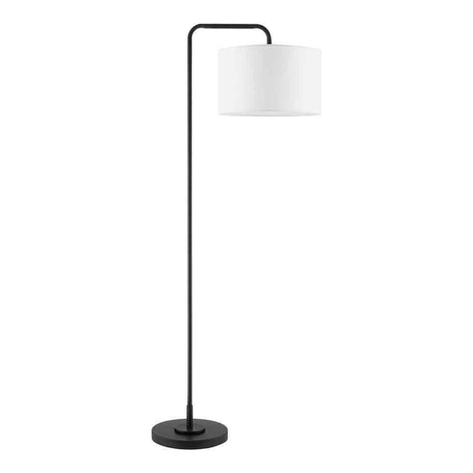 Hampton Bay Wythe 1-Light Black Downbridge Floor Lamp w/ Fabric Drum Shade